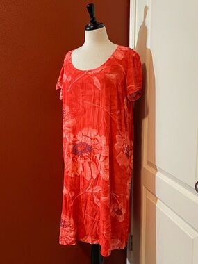 Jams World Red Floral Short Sleeve Shift Dress